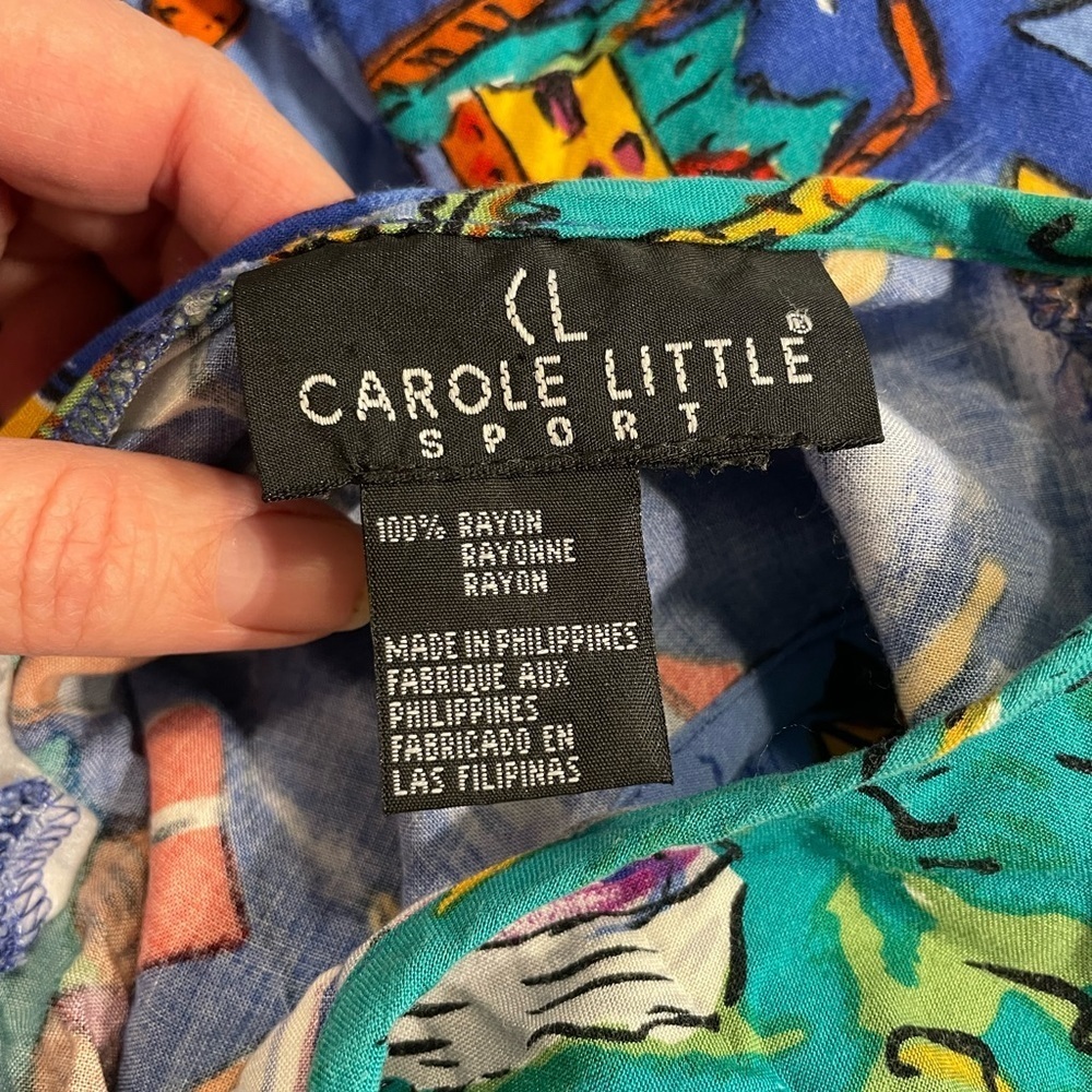 CAROLE LITTLE VINTAGE RAYON TANK DRESS IN BRIGHT TROPICAL  PRINT - Picture 3 of 5